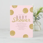 Faux Gold Glitter Blush Pink Baby shower Invite Kaart (Staand voorkant)