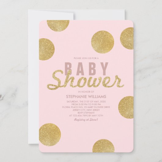 Faux Gold Glitter Blush Pink Baby shower Invite Kaart (Voorkant)