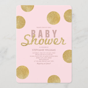 Faux Gold Glitter Blush Pink Baby shower Invite Kaart
