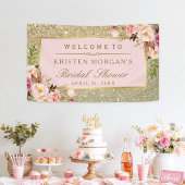 Faux Gold Glitter Blush Pink Floral Vrijgezellenfe Spandoek