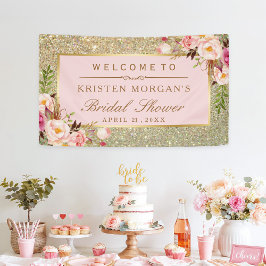 Faux Gold Glitter Blush Pink Floral Vrijgezellenfe Spandoek