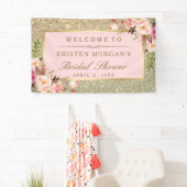 Faux Gold Glitter Blush Pink Floral Vrijgezellenfe Spandoek (Insitu)