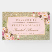 Faux Gold Glitter Blush Pink Floral Vrijgezellenfe Spandoek (Horizontaal)