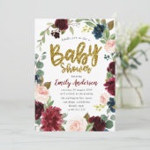 Faux Gold glitter bordeauxrood baby shower Kaart (Staand voorkant)