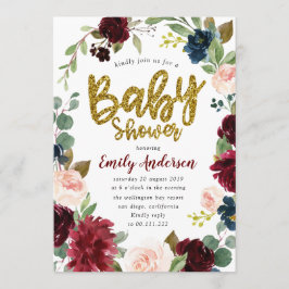 Faux Gold glitter bordeauxrood baby shower Kaart