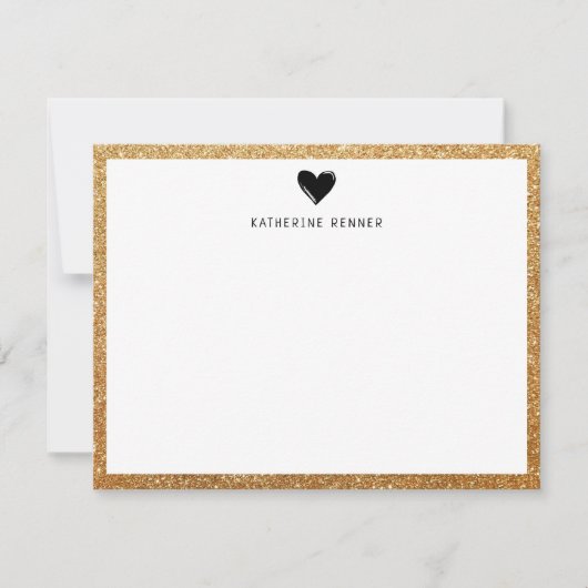 Faux Gold Glitter Border Heart gepersonaliseerd Bedankkaart (Voorkant)