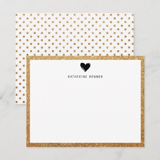 Faux Gold Glitter Border Heart gepersonaliseerd Bedankkaart (Voorkant / Achterkant)