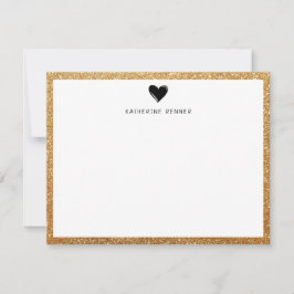 Faux Gold Glitter Border Heart gepersonaliseerd Bedankkaart