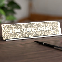 Faux Gold Glitter Boss Metal Bureau Naambordje