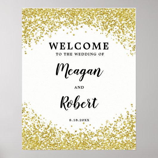 Faux gold glitter bruiloft welkomstbord wit poster (Voorkant)