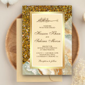 Faux Gold Glitter bruin marmer Muslim Weddenschap Kaart