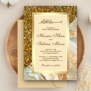 Faux Gold Glitter bruin marmer Muslim Weddenschap Kaart