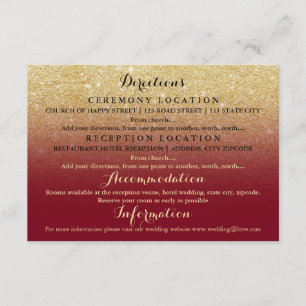Faux gold glitter burgundy bruiloft informatiekaartje