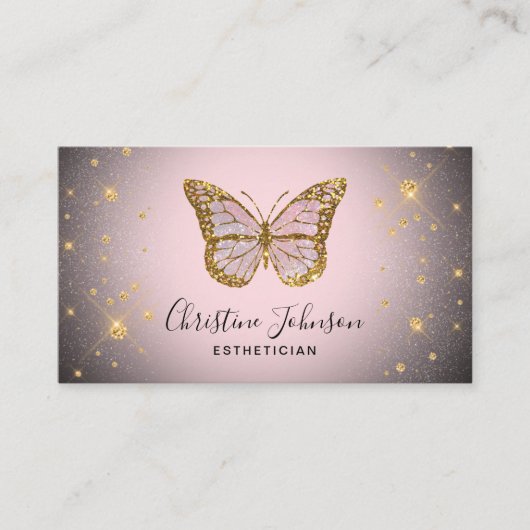 faux gold glitter butterfly logo visitekaartje (Voorkant)