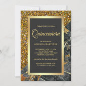 Faux Gold Glitter Charcoal Grable Quinceanera Kaart (Voorkant)
