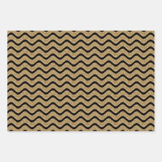 Faux Gold Glitter Chevron Stripes Inpakpapier Vel (Voorkant)