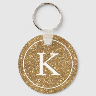 Faux Gold Glitter Circle Monogram Initiaal Sleutelhanger