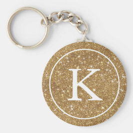 Faux Gold Glitter Circle | Monogram Initiaal Sleutelhanger