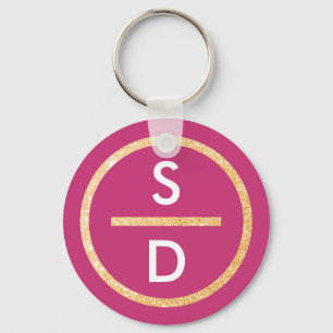 Faux Gold Glitter Cirkel Verticaal monogram op roz Sleutelhanger