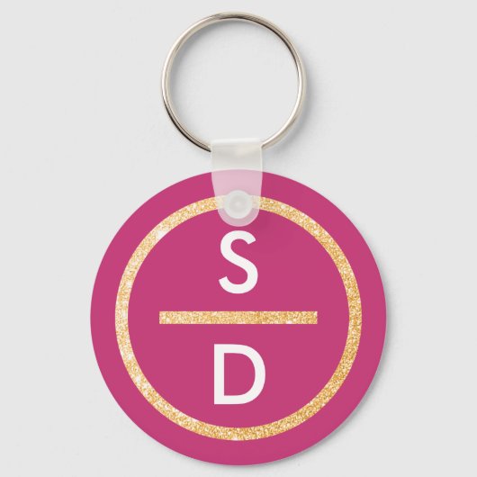 Faux Gold Glitter Cirkel Verticaal monogram op roz Sleutelhanger (Voorkant)