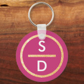 Faux Gold Glitter Cirkel Verticaal monogram op roz Sleutelhanger (Voorkant)