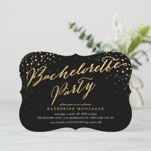 Faux Gold Glitter Confetti Chique Bachelorette Par Kaart (Staand voorkant)