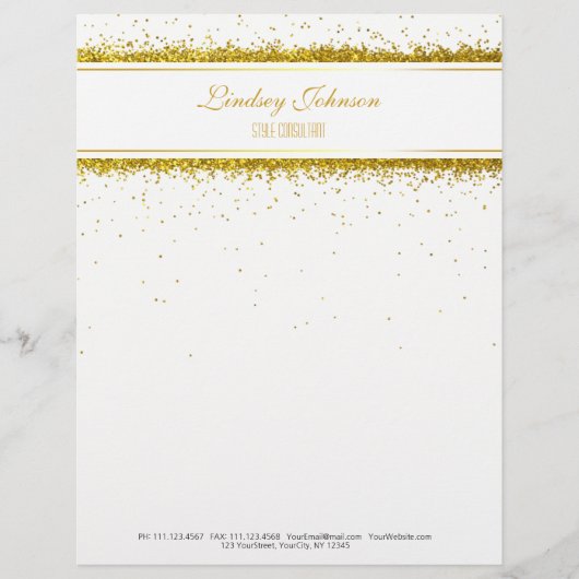 Faux Gold Glitter Confetti Designer - Letterhead Persoonlijk Briefhoofd (Voorkant)