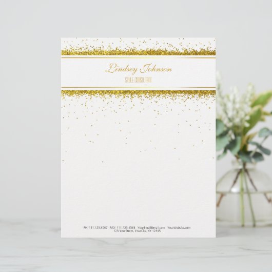 Faux Gold Glitter Confetti Designer - Letterhead Persoonlijk Briefhoofd (Staand voorkant)