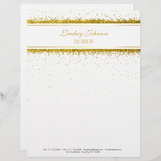 Faux Gold Glitter Confetti Designer - Letterhead Persoonlijk Briefhoofd (Voorkant / Achterkant)