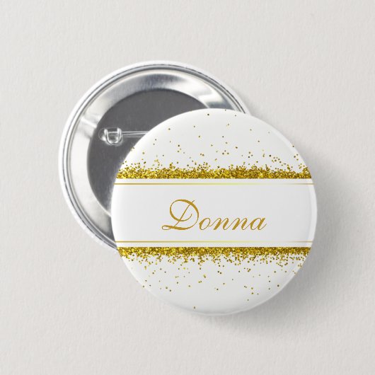 Faux Gold Glitter Confetti Name - Button (Voorkant /achterkant)