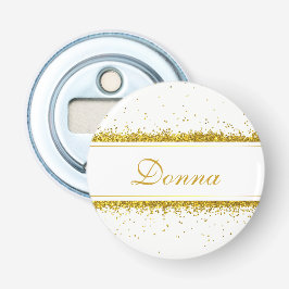 Faux Gold Glitter Confetti Name Button Flesopener