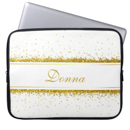 Faux Gold Glitter Confetti Name Laptop Sleeve