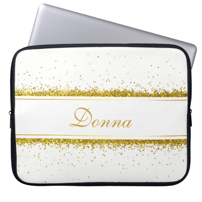 Faux Gold Glitter Confetti Name Laptop Sleeve (Voorkant)