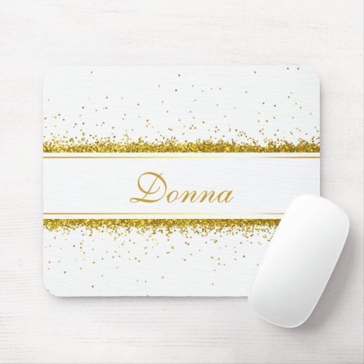 Faux Gold Glitter Confetti Name - Mousepad Muismat (Met muis)