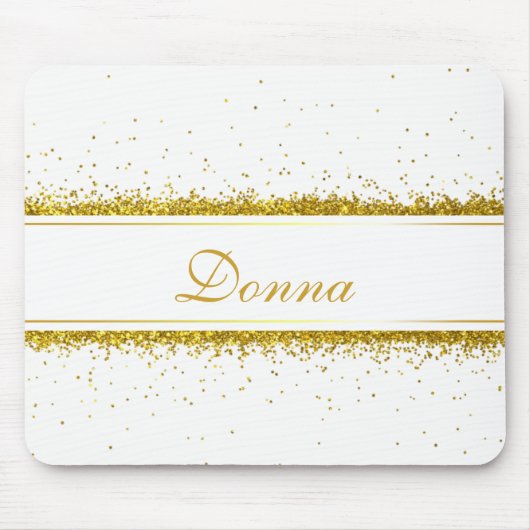 Faux Gold Glitter Confetti Name - Mousepad Muismat (Voorkant)