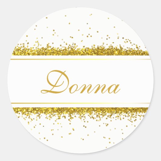 Faux Gold Glitter Confetti Name Ronde Sticker (Voorkant)