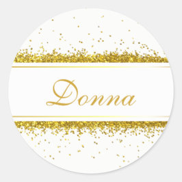 Faux Gold Glitter Confetti Name Ronde Sticker