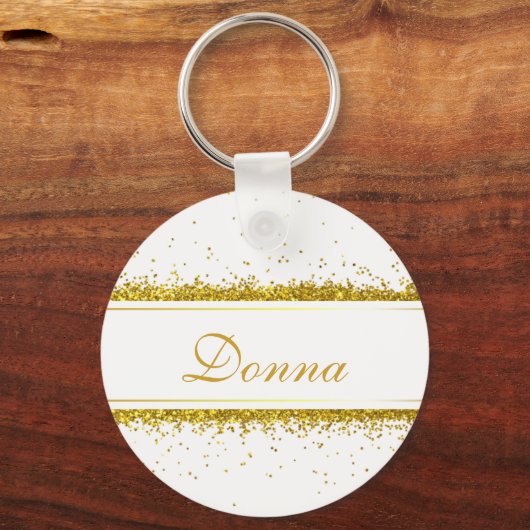 Faux Gold Glitter Confetti Name - Sleutelhanger (Voorkant)