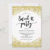 Faux Gold Glitter confetti Sweet 16 Uitnodiging (Voorkant)