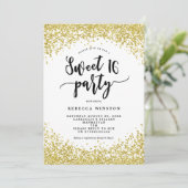 Faux Gold Glitter confetti Sweet 16 Uitnodiging (Staand voorkant)
