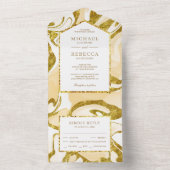 Faux Gold Glitter Cream Ivory Marble Wedding All In One Uitnodiging (Binnen)
