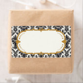 Faux Gold Glitter Damask Floral Pattern Business Etiket (Insitu)