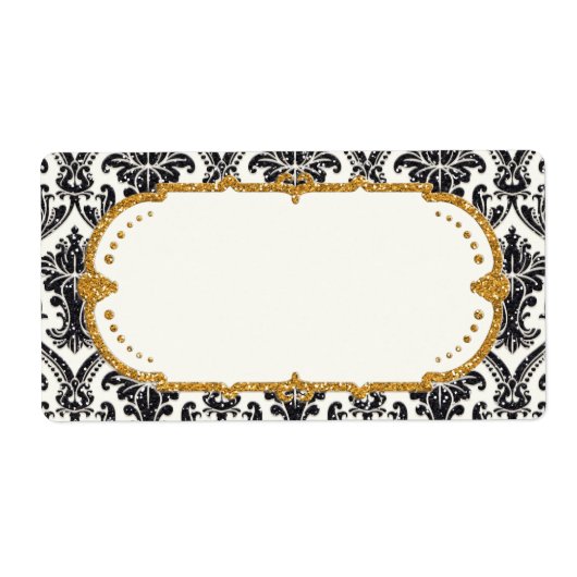 Faux Gold Glitter Damask Floral Pattern Business Etiket (Voorkant)
