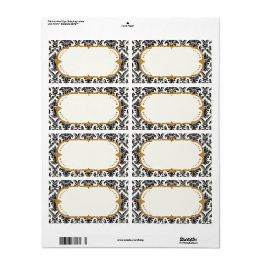 Faux Gold Glitter Damask Floral Pattern Business Etiket (Full Sheet)