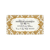 Faux Gold Glitter Damask Floral Pattern Business Etiket (Voorkant)