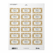 Faux Gold Glitter Damask Floral Pattern Business Etiket (Full Sheet)