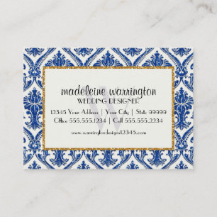 Faux Gold Glitter Damask Floral Pattern Business Visitekaartje