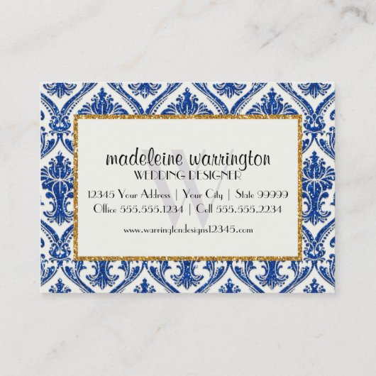 Faux Gold Glitter Damask Floral Pattern Business Visitekaartje (Achterkant)