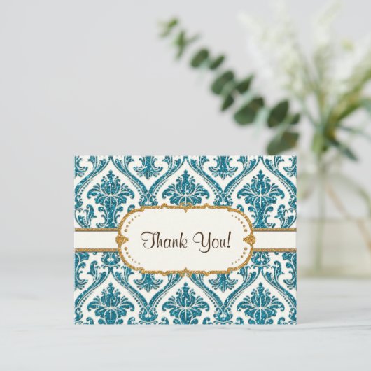 Faux Gold Glitter Damask Floral Pattern Stationery Briefkaart (Staand voorkant)