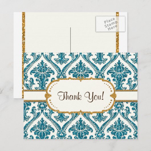 Faux Gold Glitter Damask Floral Pattern Stationery Briefkaart (Voorkant / Achterkant)